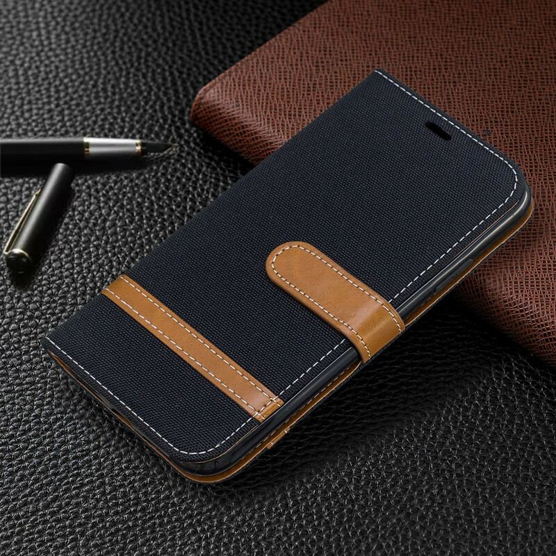 Capa Em Pele Para iPhone 11 De Cordão Correia Efeito Tecido E Couro