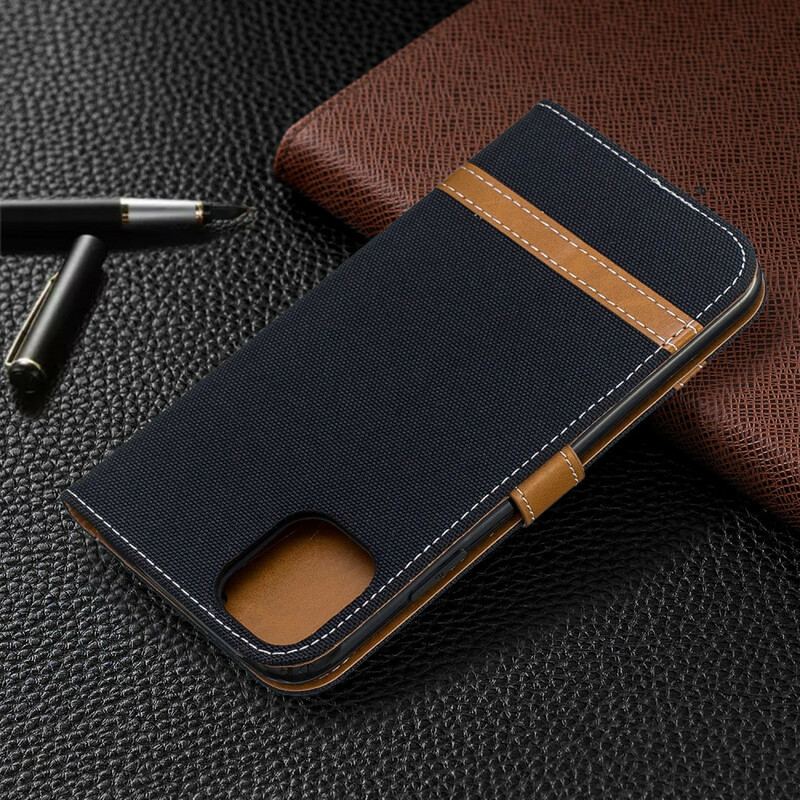 Capa Em Pele Para iPhone 11 De Cordão Correia Efeito Tecido E Couro