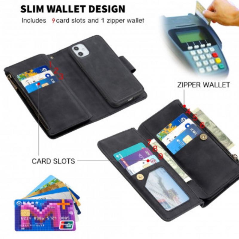 Capa Flip Para iPhone 11 Bolsa Multifuncional Com Zíper