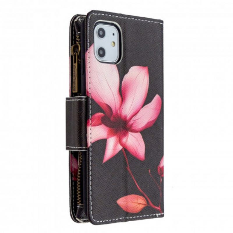 Capa Flip Para iPhone 11 Bolso Com Zíper Flor