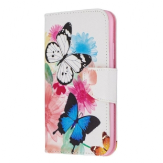 Capa Flip Para iPhone 11 Borboletas E Flores Pintadas