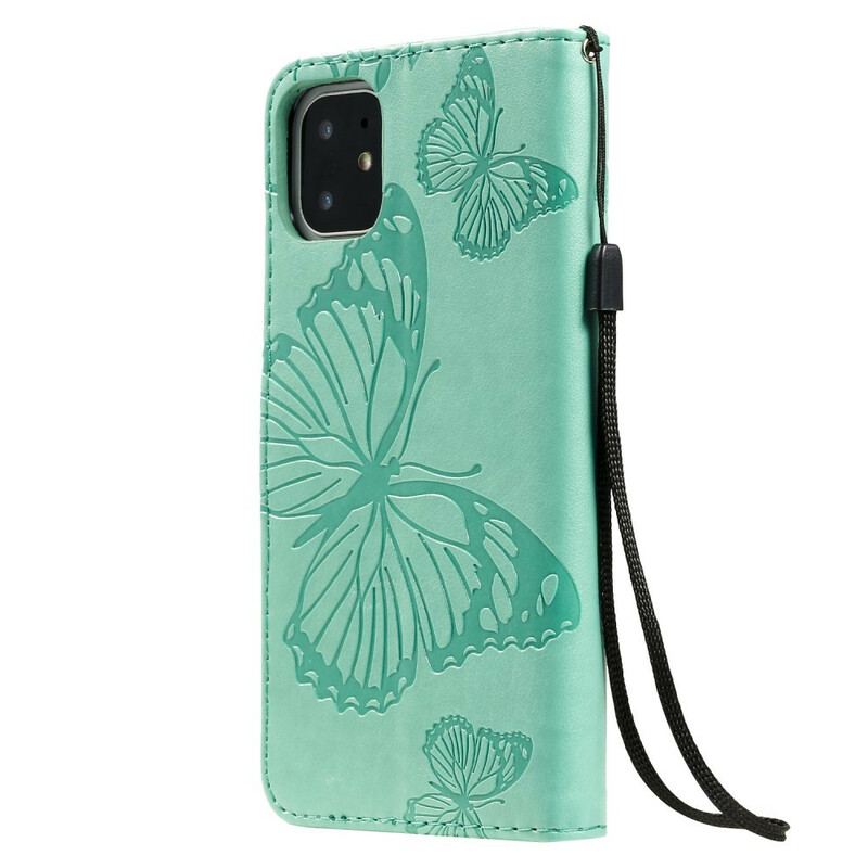 Capa Flip Para iPhone 11 De Cordão Borboletas Gigantes