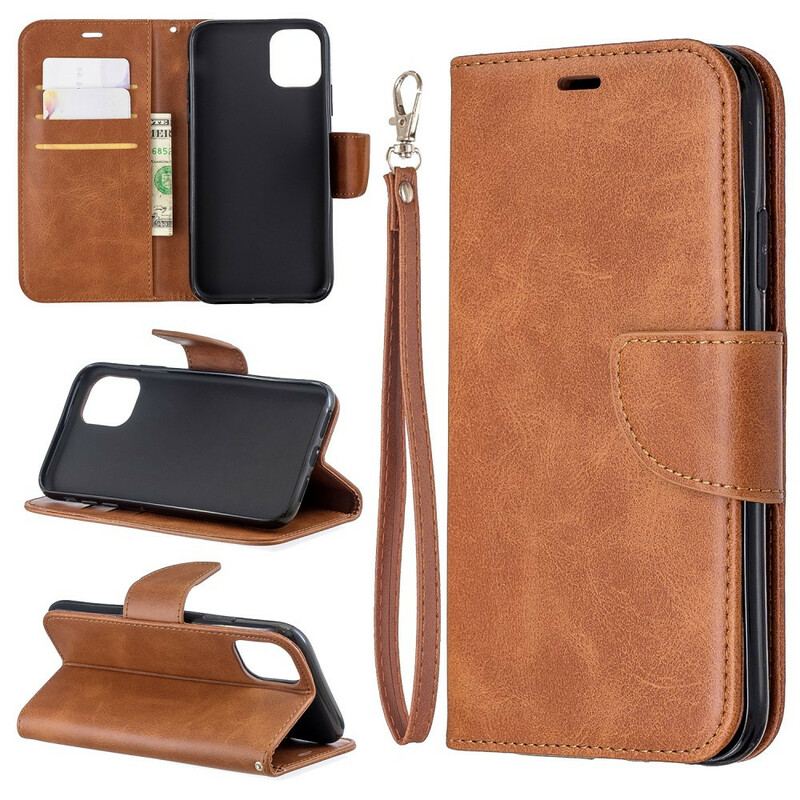 Capa Flip Para iPhone 11 De Cordão Estilo De Couro Com Tiras