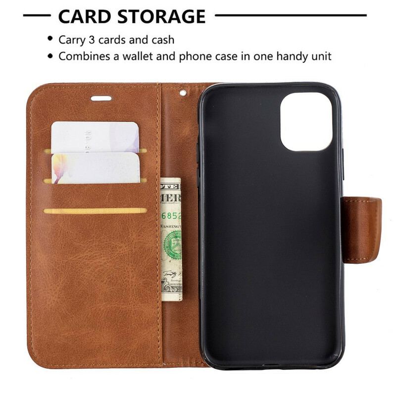 Capa Flip Para iPhone 11 De Cordão Estilo De Couro Com Tiras