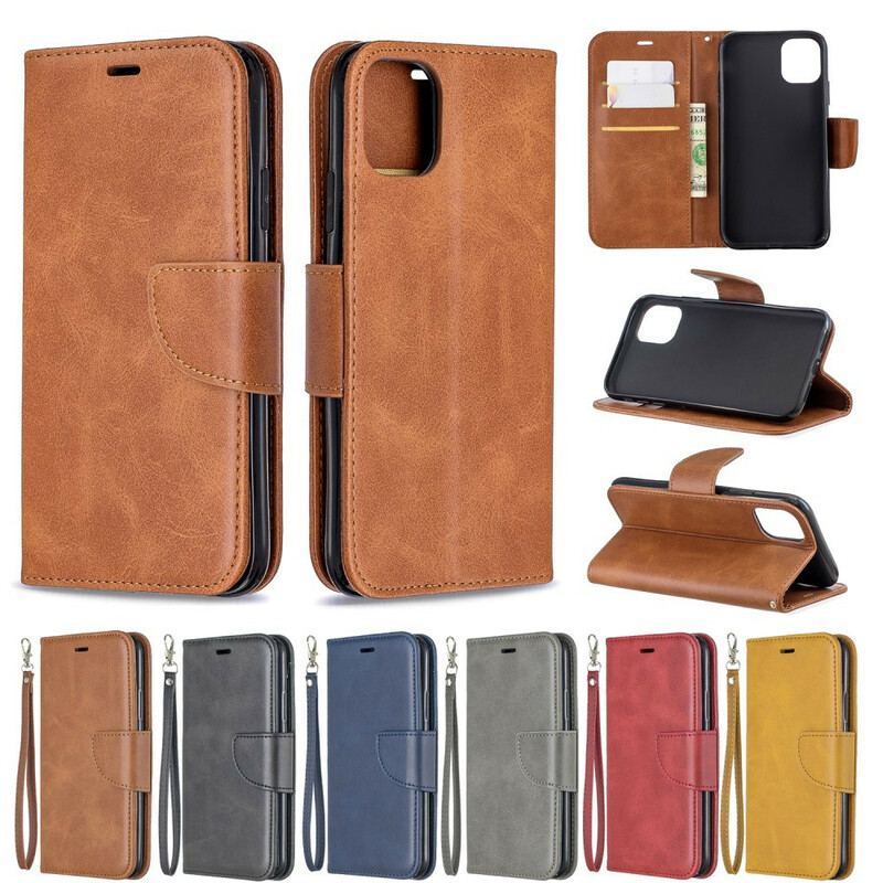 Capa Flip Para iPhone 11 De Cordão Estilo De Couro Com Tiras