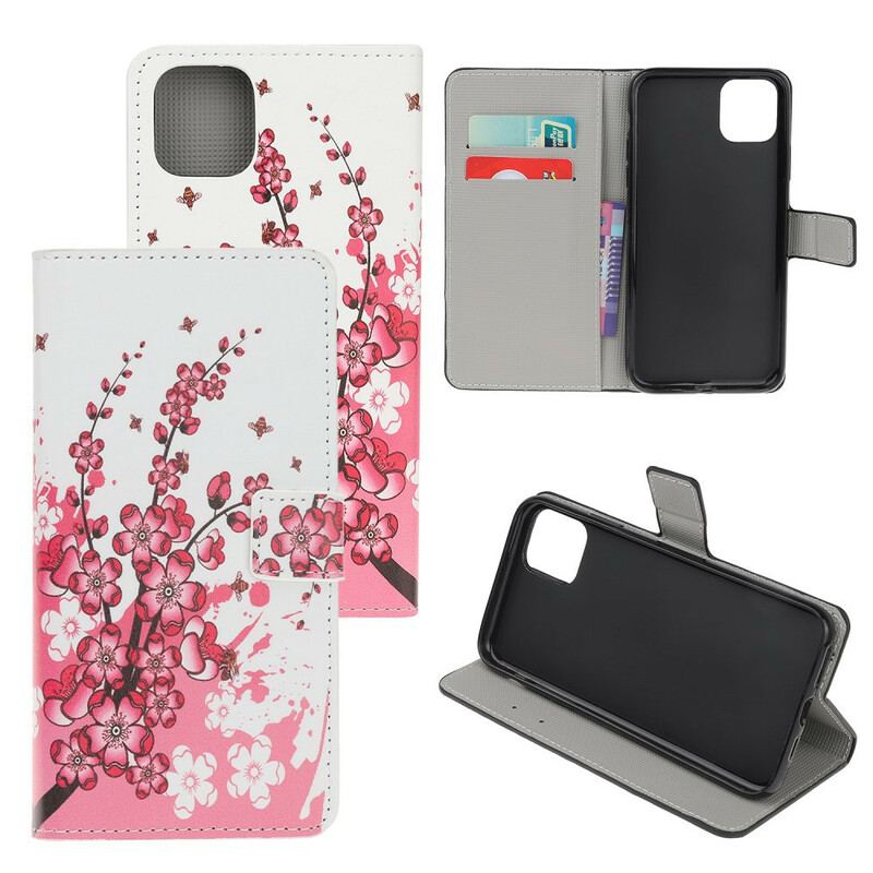 Capa Flip Para iPhone 11 Flores Tropicais