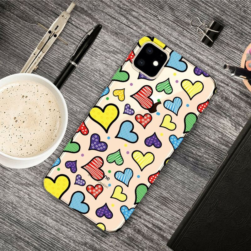 Capa Para iPhone 11 Corações Multicoloridos