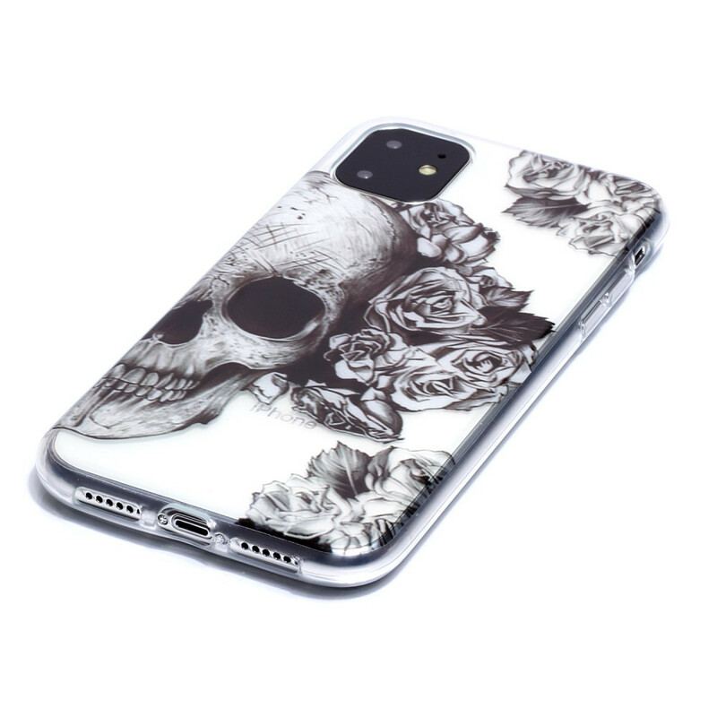 Capa Para iPhone 11 Crânio Floral Transparente