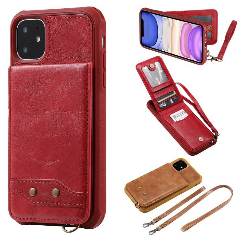 Capa Para iPhone 11 Flip Porta-cartões Dobrável Com Cordão