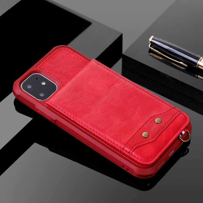 Capa Para iPhone 11 Flip Porta-cartões Dobrável Com Cordão