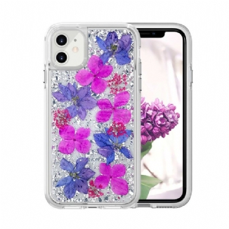 Capa Para iPhone 11 Lantejoulas Florais Luxuosas