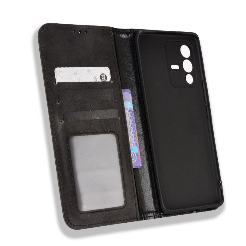 Capa De Celular Para Vivo V23 5G Flip Couro Sintético Estiloso