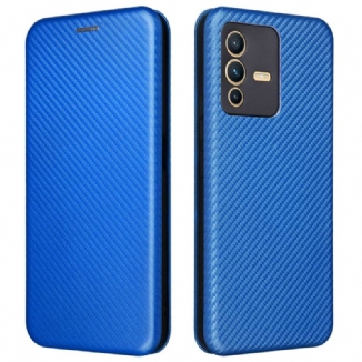 Capa De Celular Para Vivo V23 5G Flip Fibra De Carbono Colorida