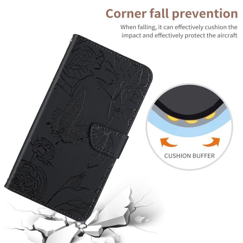 Capa Flip Para Vivo V23 5G Borboleta Com Cordão