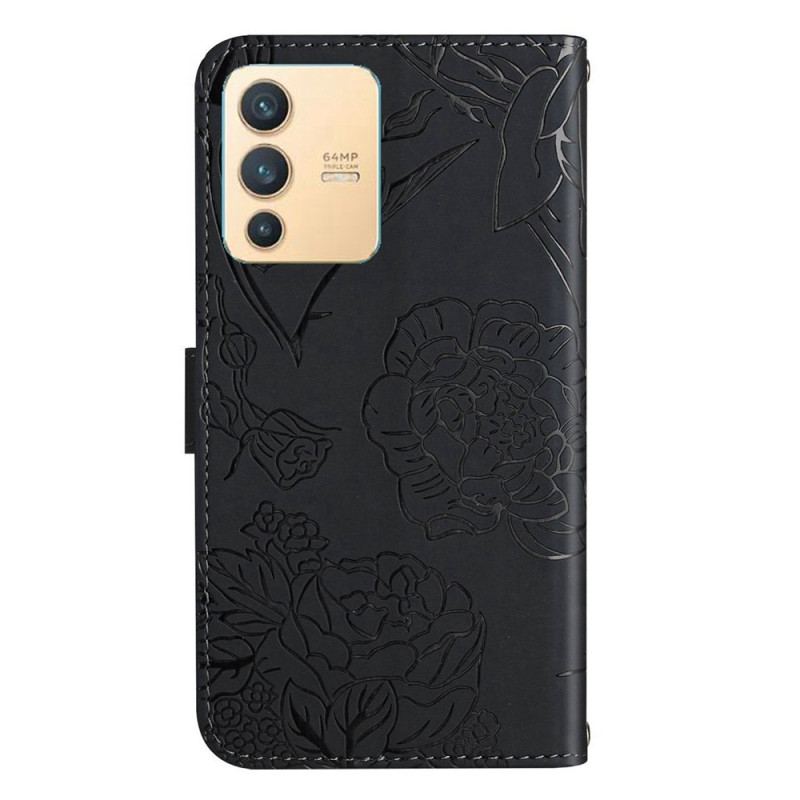 Capa Flip Para Vivo V23 5G Borboleta Com Cordão