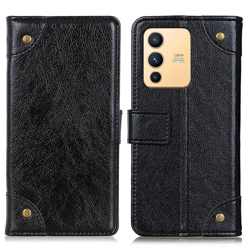 Capa Flip Para Vivo V23 5G Couro Sintético Napa Vintage