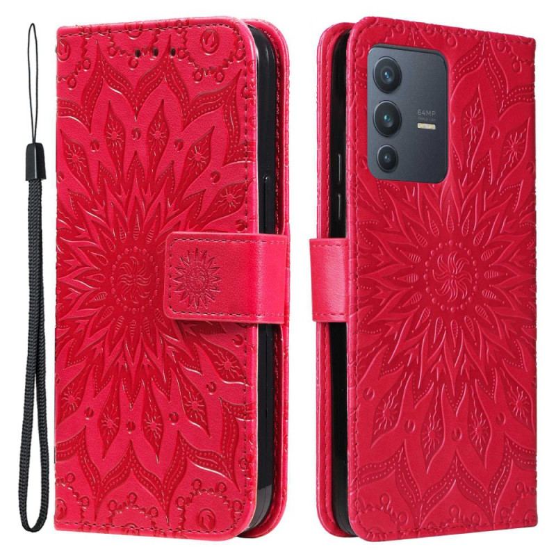 Capa Flip Para Vivo V23 5G Mandala Sol Com Cordão