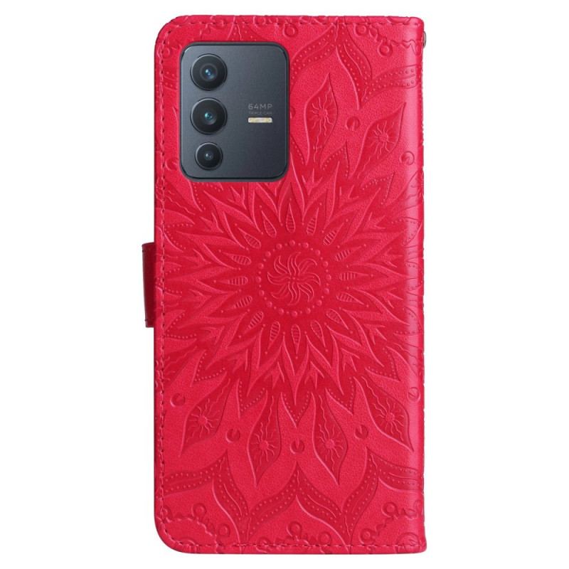 Capa Flip Para Vivo V23 5G Mandala Sol Com Cordão