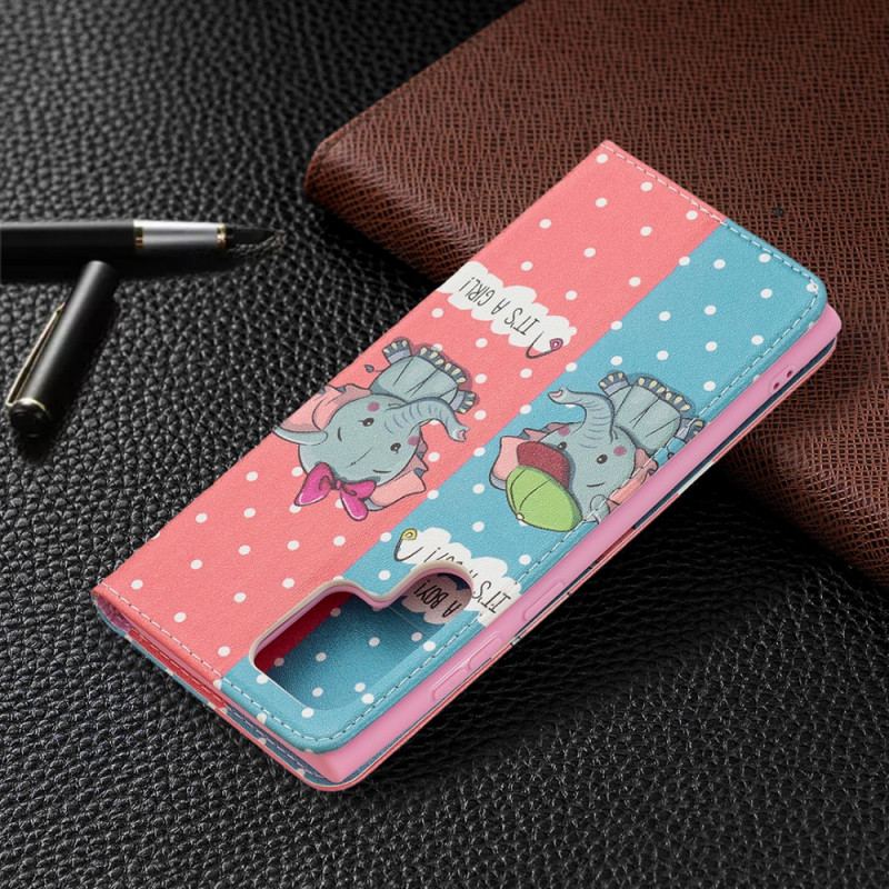 Capa De Celular Para Samsung Galaxy S22 Ultra 5G Flip Bebês Elefantes