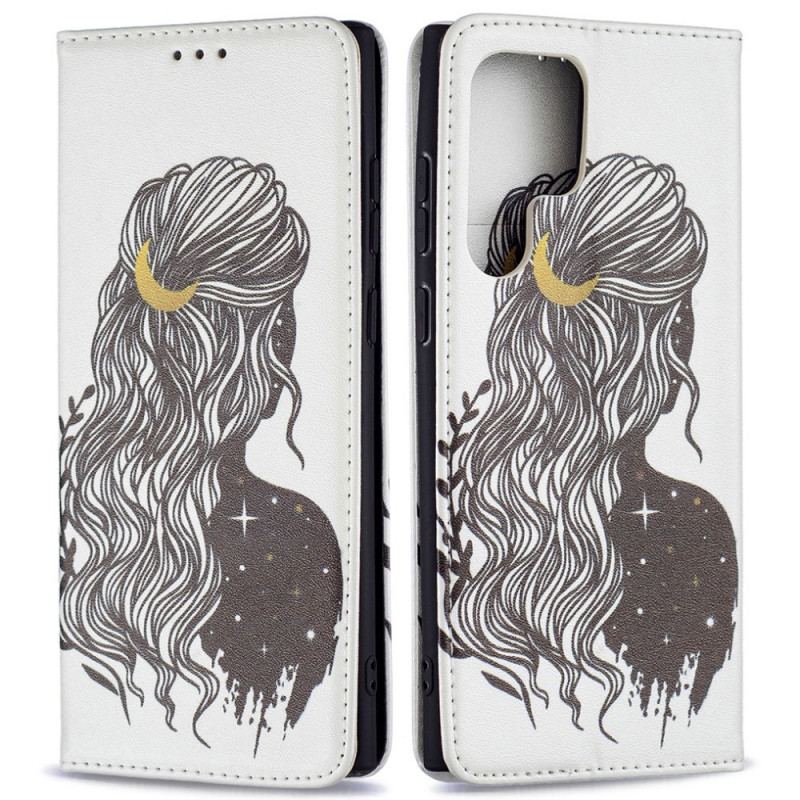 Capa De Celular Para Samsung Galaxy S22 Ultra 5G Flip Cabelo Bonito