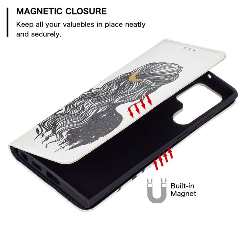 Capa De Celular Para Samsung Galaxy S22 Ultra 5G Flip Cabelo Bonito