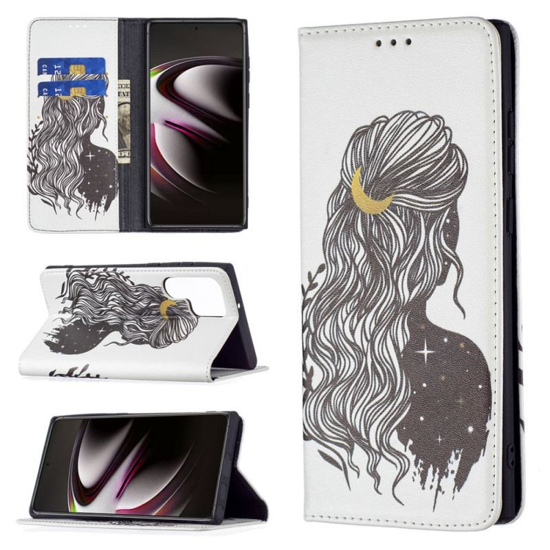 Capa De Celular Para Samsung Galaxy S22 Ultra 5G Flip Cabelo Bonito