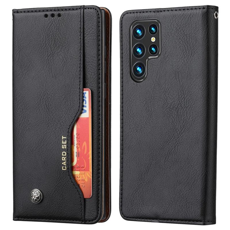 Capa De Celular Para Samsung Galaxy S22 Ultra 5G Flip Titular De Cartão De Couro Sintético