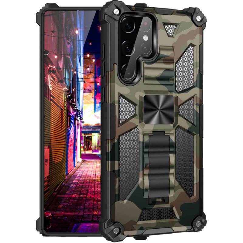 Capa De Celular Para Samsung Galaxy S22 Ultra 5G Suporte Removível De Camuflagem