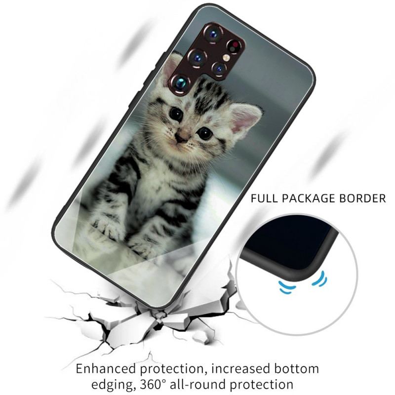 Capa De Celular Para Samsung Galaxy S22 Ultra 5G Vidro Temperado Gatinho