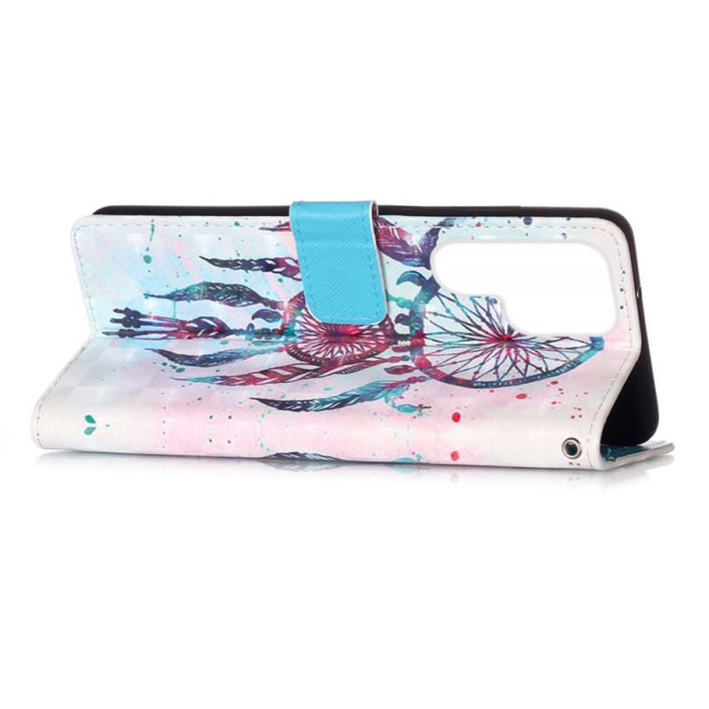 Capa De Couro Para Samsung Galaxy S22 Ultra 5G Apanhador De Sonhos Aquarela