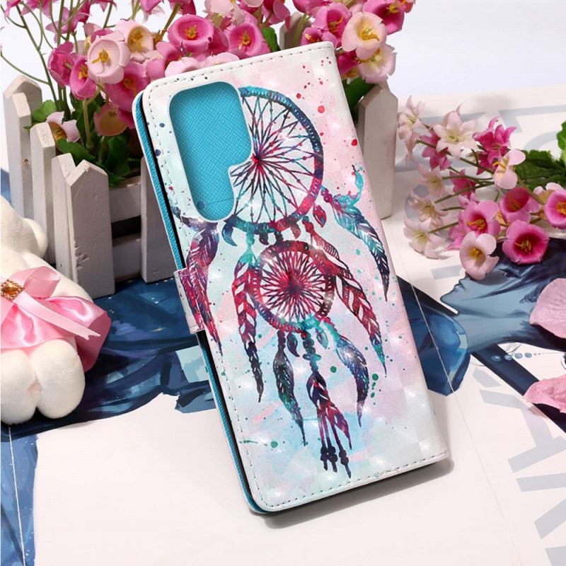 Capa De Couro Para Samsung Galaxy S22 Ultra 5G Apanhador De Sonhos Aquarela