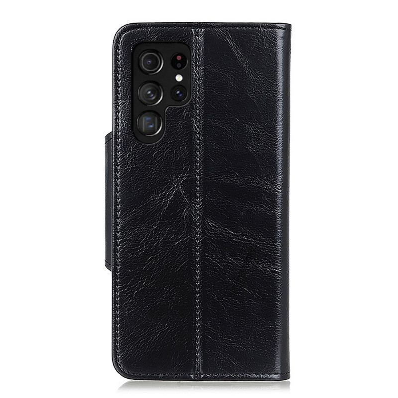 Capa De Couro Para Samsung Galaxy S22 Ultra 5G Botão Envernizado Imitação De Couro Khazneh