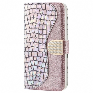 Capa De Couro Para Samsung Galaxy S22 Ultra 5G Diamantes De Crocodilo