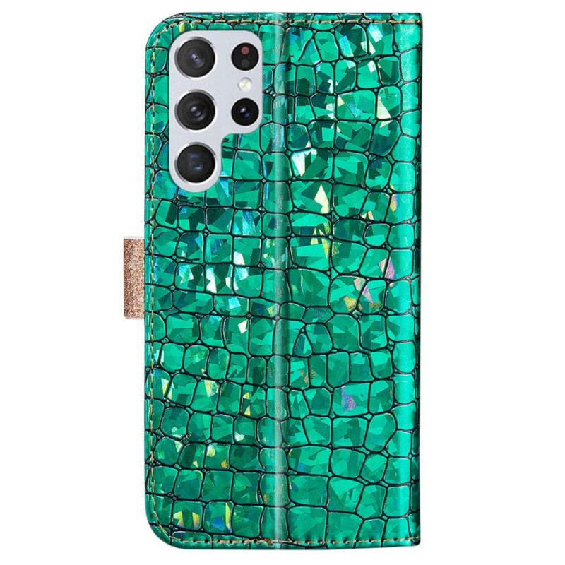 Capa De Couro Para Samsung Galaxy S22 Ultra 5G Diamantes De Crocodilo