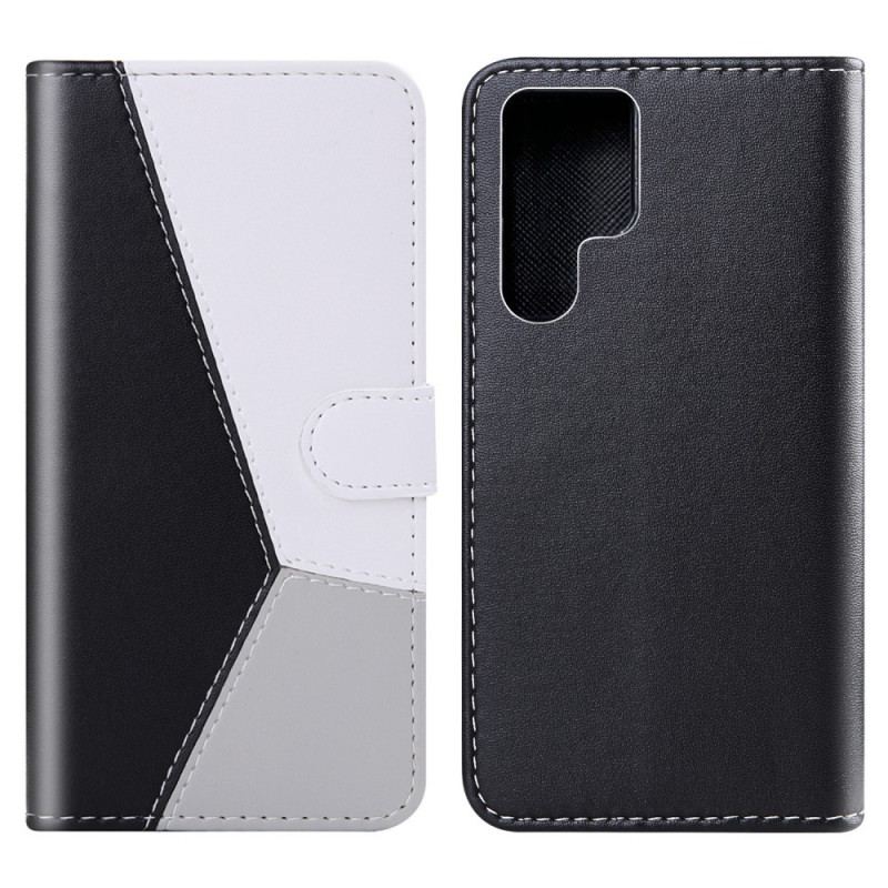 Capa De Couro Para Samsung Galaxy S22 Ultra 5G Efeito Couro Tricolor