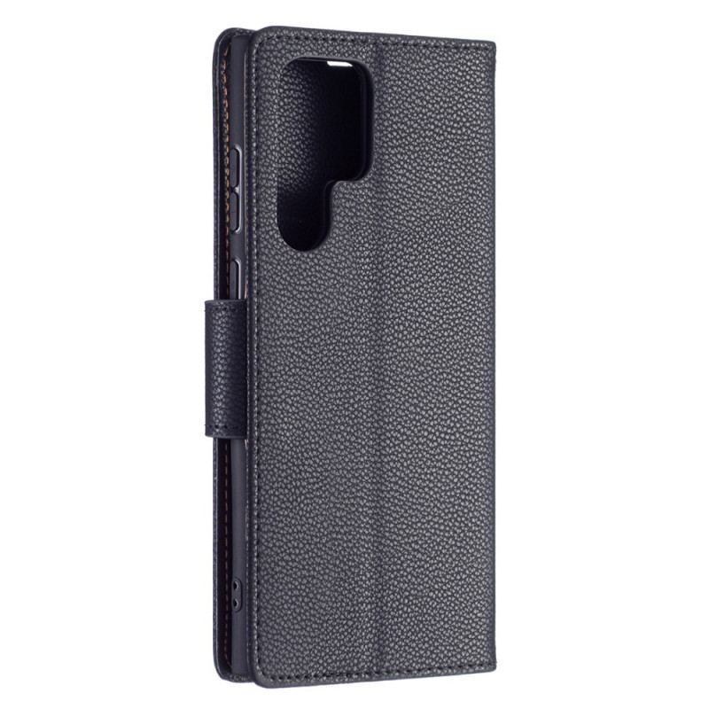 Capa De Couro Para Samsung Galaxy S22 Ultra 5G Flip Lichia Rabat Oblíqua