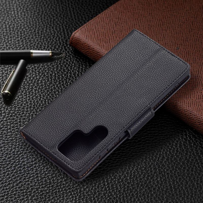 Capa De Couro Para Samsung Galaxy S22 Ultra 5G Flip Lichia Rabat Oblíqua