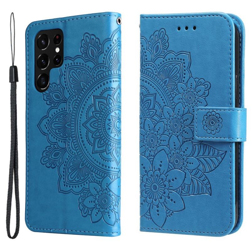 Capa De Couro Para Samsung Galaxy S22 Ultra 5G Flor Mandala