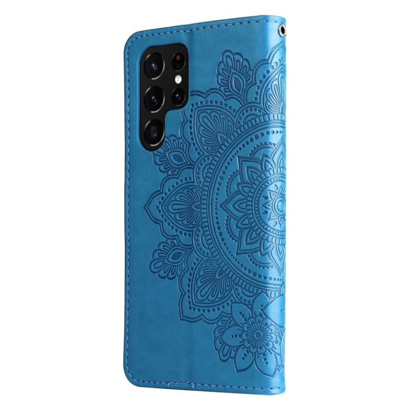 Capa De Couro Para Samsung Galaxy S22 Ultra 5G Flor Mandala