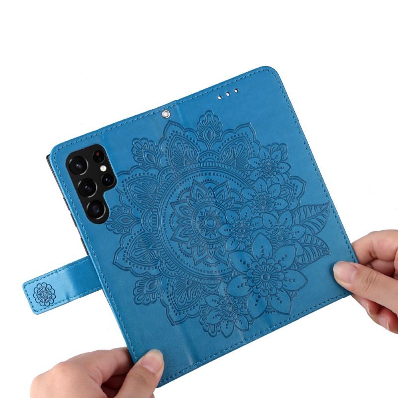 Capa De Couro Para Samsung Galaxy S22 Ultra 5G Flor Mandala