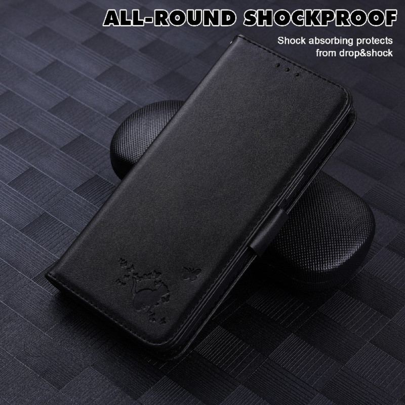 Capa De Couro Para Samsung Galaxy S22 Ultra 5G Gato E Borboletas