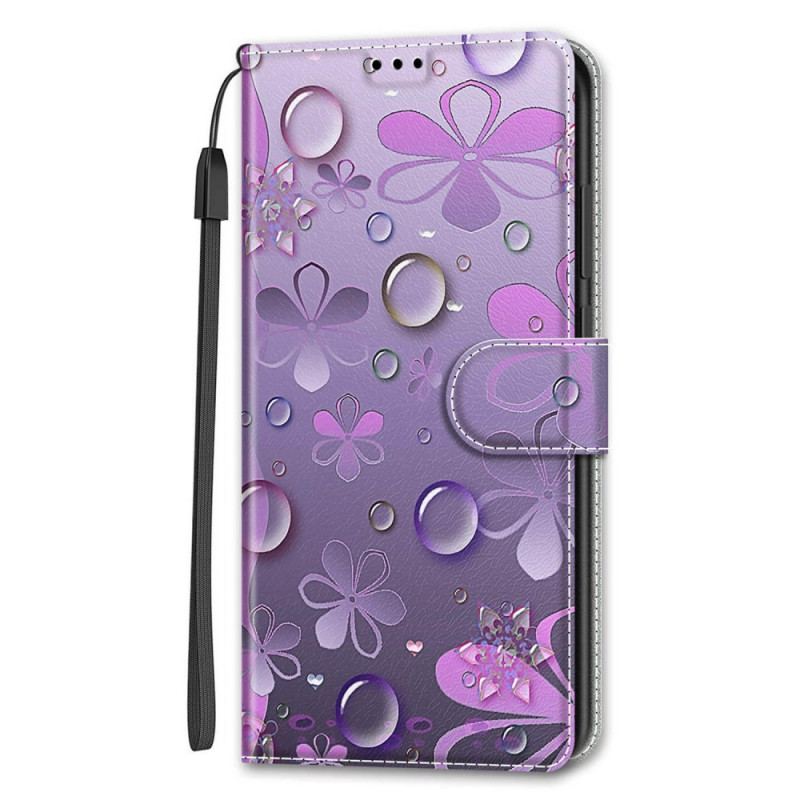 Capa De Couro Para Samsung Galaxy S22 Ultra 5G Gotas De Água Com Cordão