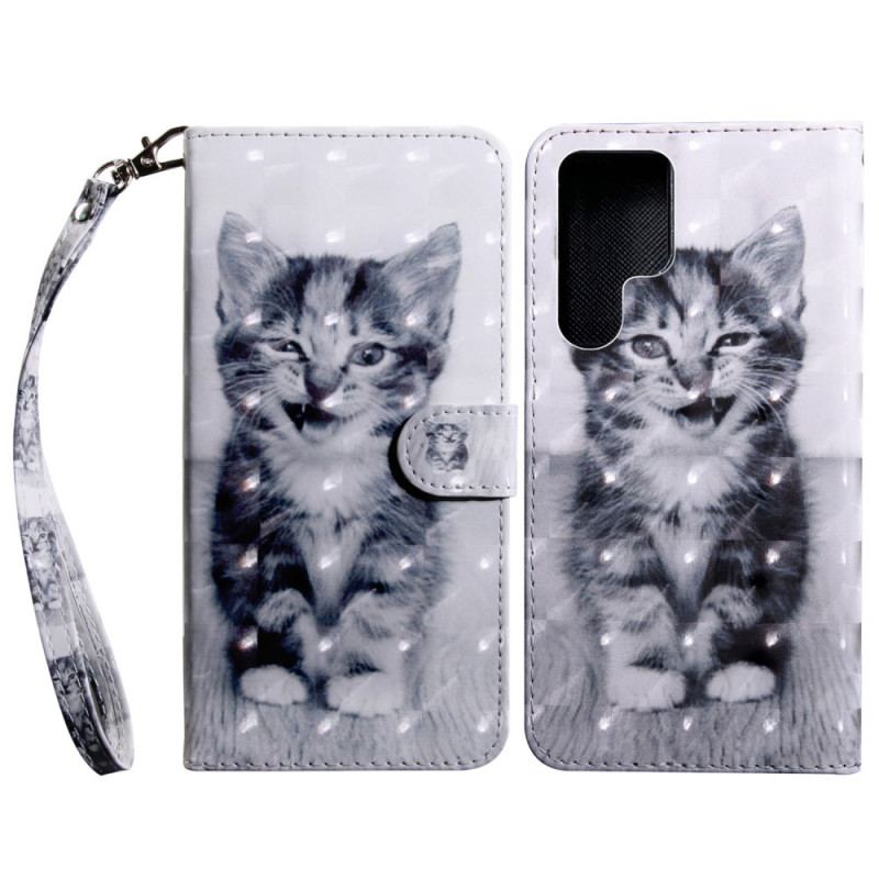 Capa De Couro Para Samsung Galaxy S22 Ultra 5G Inácio. O Gatinho