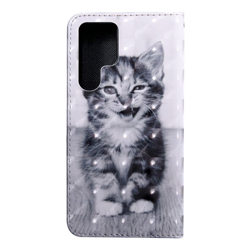 Capa De Couro Para Samsung Galaxy S22 Ultra 5G Inácio. O Gatinho