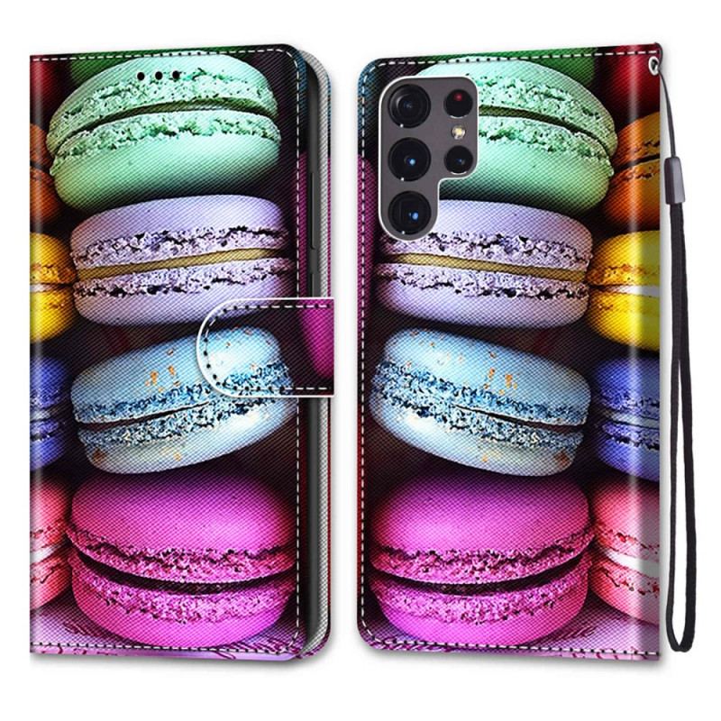 Capa De Couro Para Samsung Galaxy S22 Ultra 5G Macarons