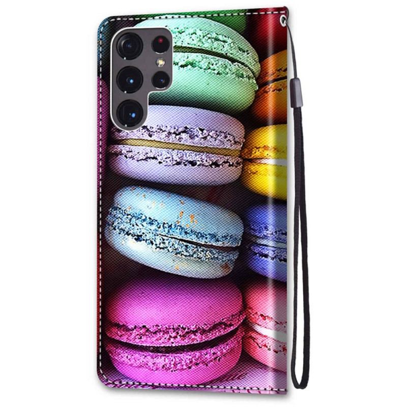 Capa De Couro Para Samsung Galaxy S22 Ultra 5G Macarons