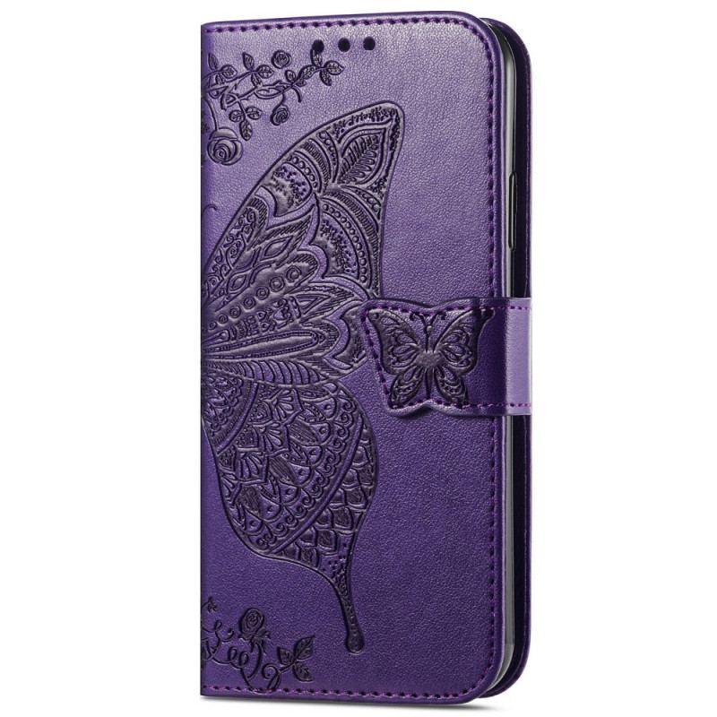 Capa De Couro Para Samsung Galaxy S22 Ultra 5G Meia Borboleta