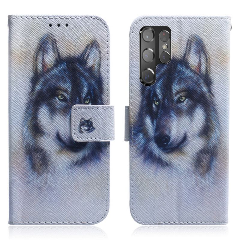 Capa De Couro Para Samsung Galaxy S22 Ultra 5G Olhar Canino