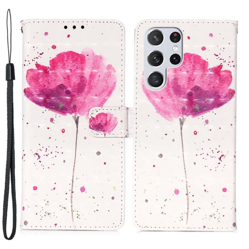 Capa Capa De Couro Para Samsung Galaxy S22 Ultra 5G Papoula Aquarela