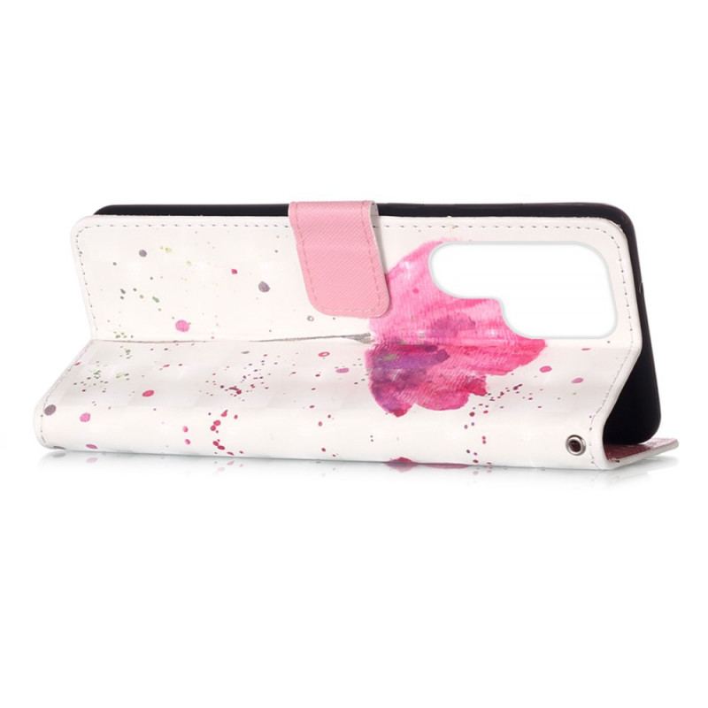 Capa Capa De Couro Para Samsung Galaxy S22 Ultra 5G Papoula Aquarela